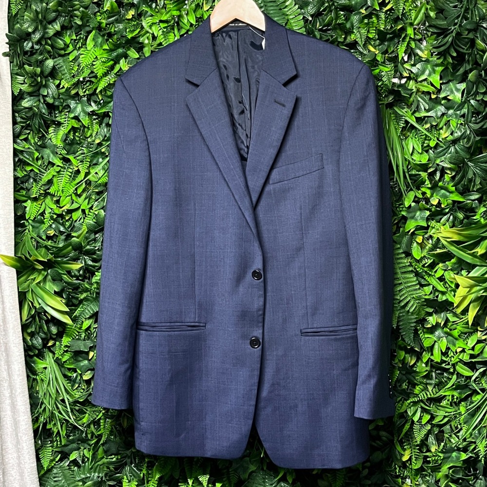 Michael Kors Blazer Jacket Mens 42R Navy Blue 100% Wool Windowpane Sport Coat